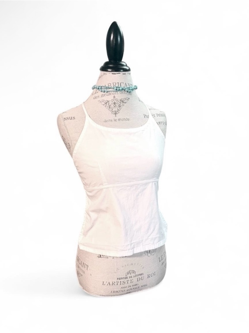 ANDREW & CO STRETCH Y2K White Halter Tie Back Top Sz S